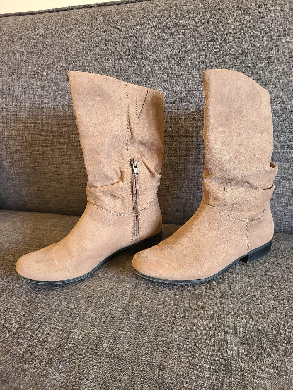 Women's Taupe Suede Mid-Calf Boots